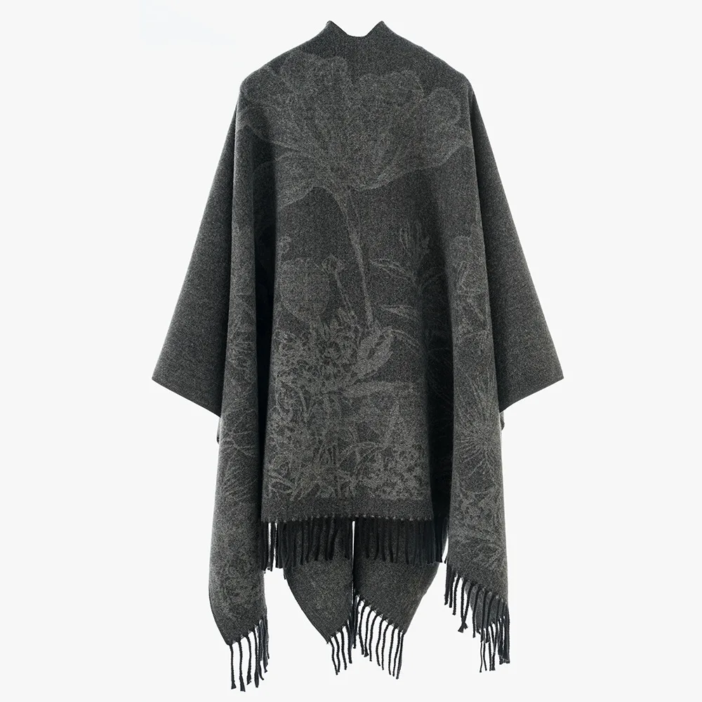 New Soft Comfort Wool Blend Cape Wraps Elegant Jacqaurd Poncho Women Autumn Winter Long Thick Shawl Gift