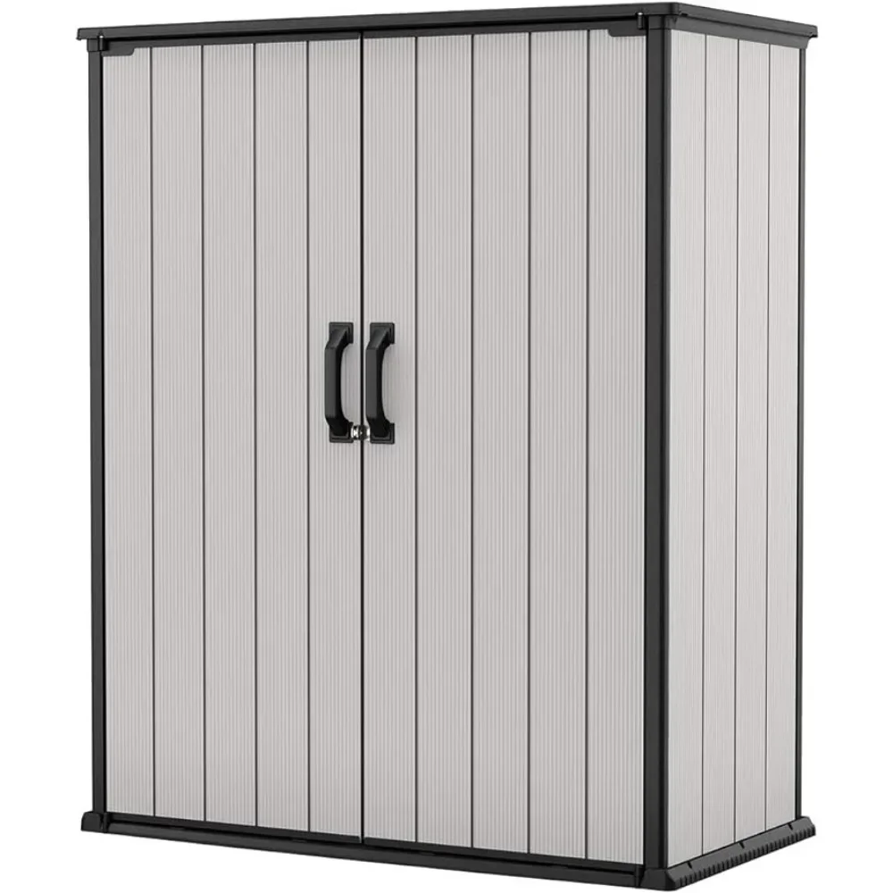 Resin Outdoor Storage Shed with Shelving Brackets for Patio Furniture, Pool Accessories