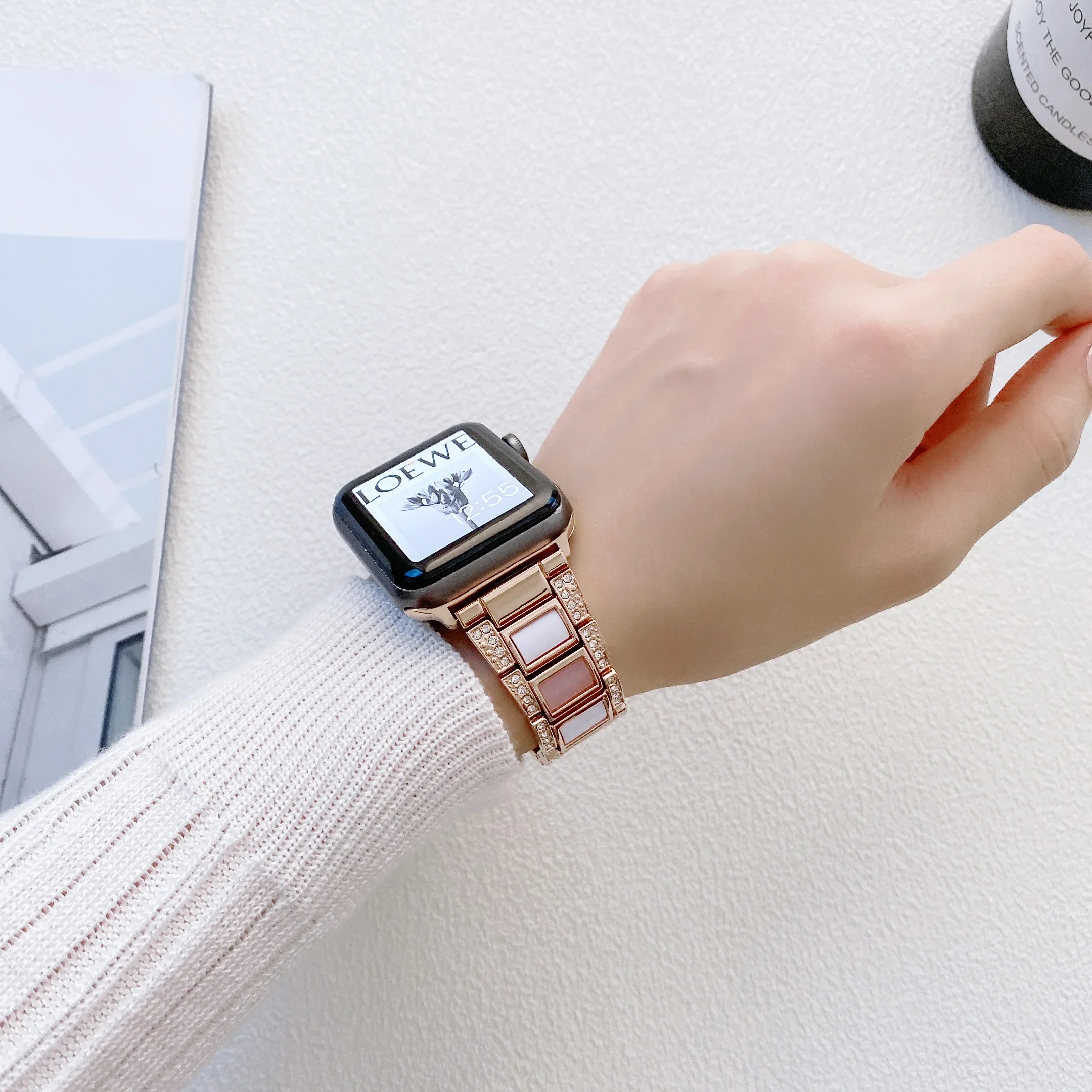 Metal+Resin Strap for Apple Watch Ultra/2 10 9 8 7 6 5 4 SE Women Diamond Bracelet for 49mm 46mm 45mm 41mm 44mm 40mm 42mm Correa