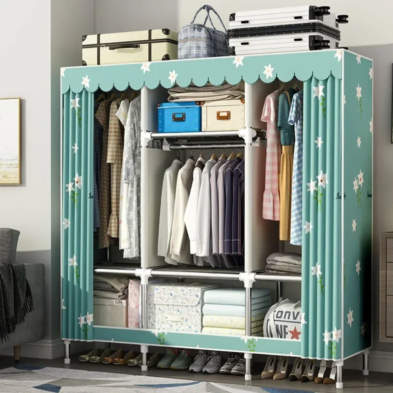 

Sturdy Steel Pipe Wardrobe: 20MM Thick Dust Moisture and Insect-Proof Washable Terylene Cotton Cloth Bedroom Organizer