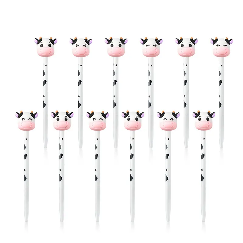 

100Pcs Cow Head Gel Pens Kawaii Soft Rubber Smile Gel Pens School Office Writing Supplies Gift Stationery Prizes