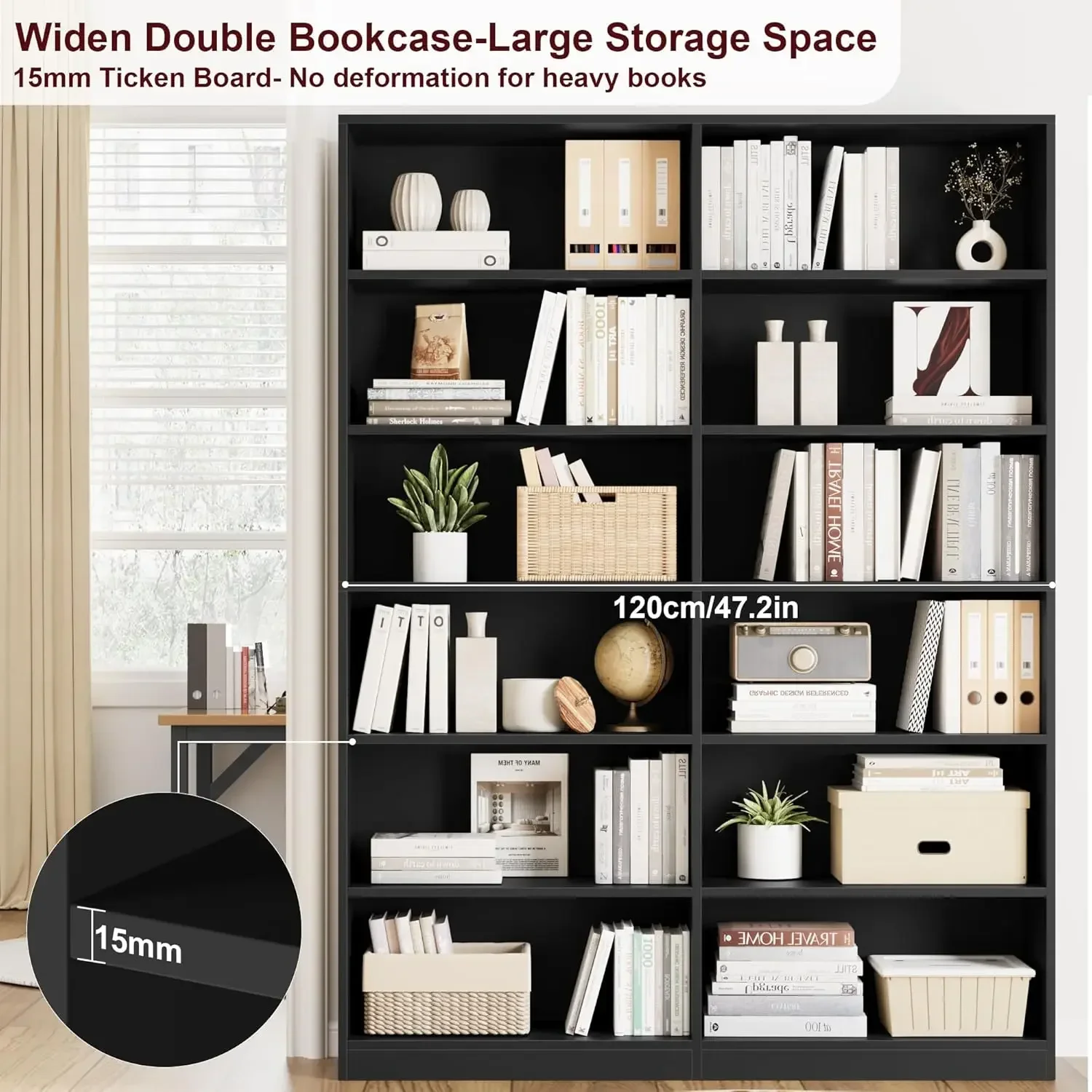 [Discounted Price, Hot Sale!]Bookshelf and Bookcase, 6-Tier Double Wide Bookshelves, Freestanding Display Storage Shelves, Tall