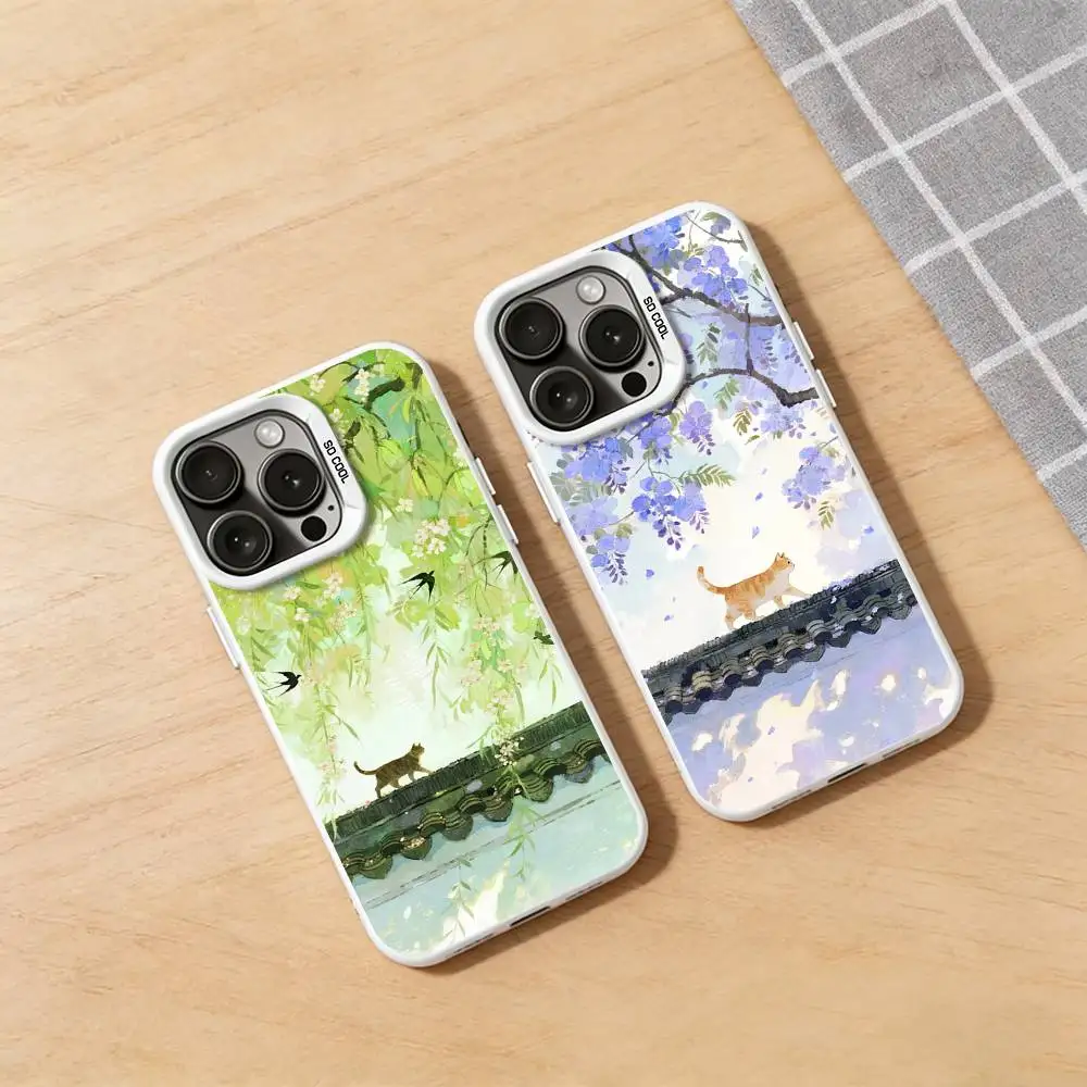 

Four Seasons Cat Phone Case for iPhone 17 16 Max Mini 15 14 13 Pro Plus 12 11 X XS Air Hard Protector