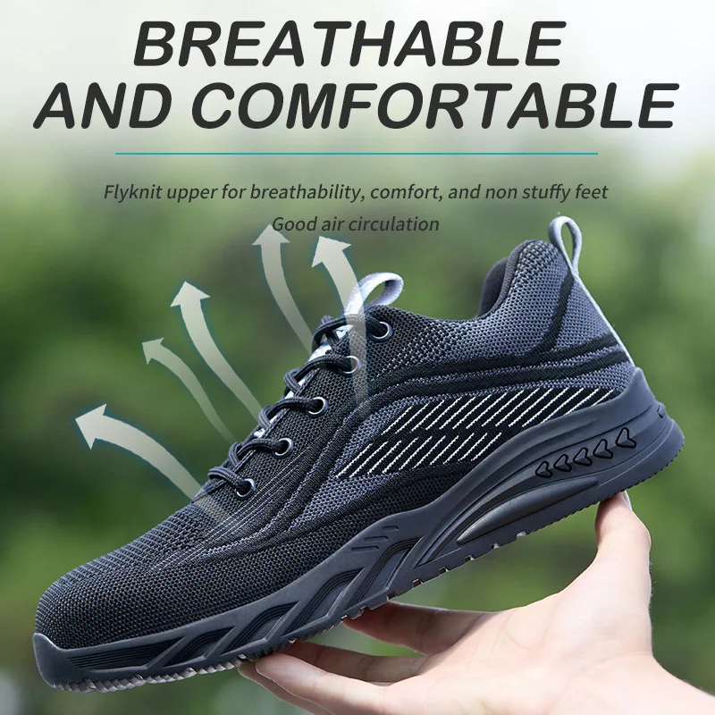 Mens four seasons anti-smash anti-stabbing steel head wear-resistant breathable lightweight safety work protective shoes