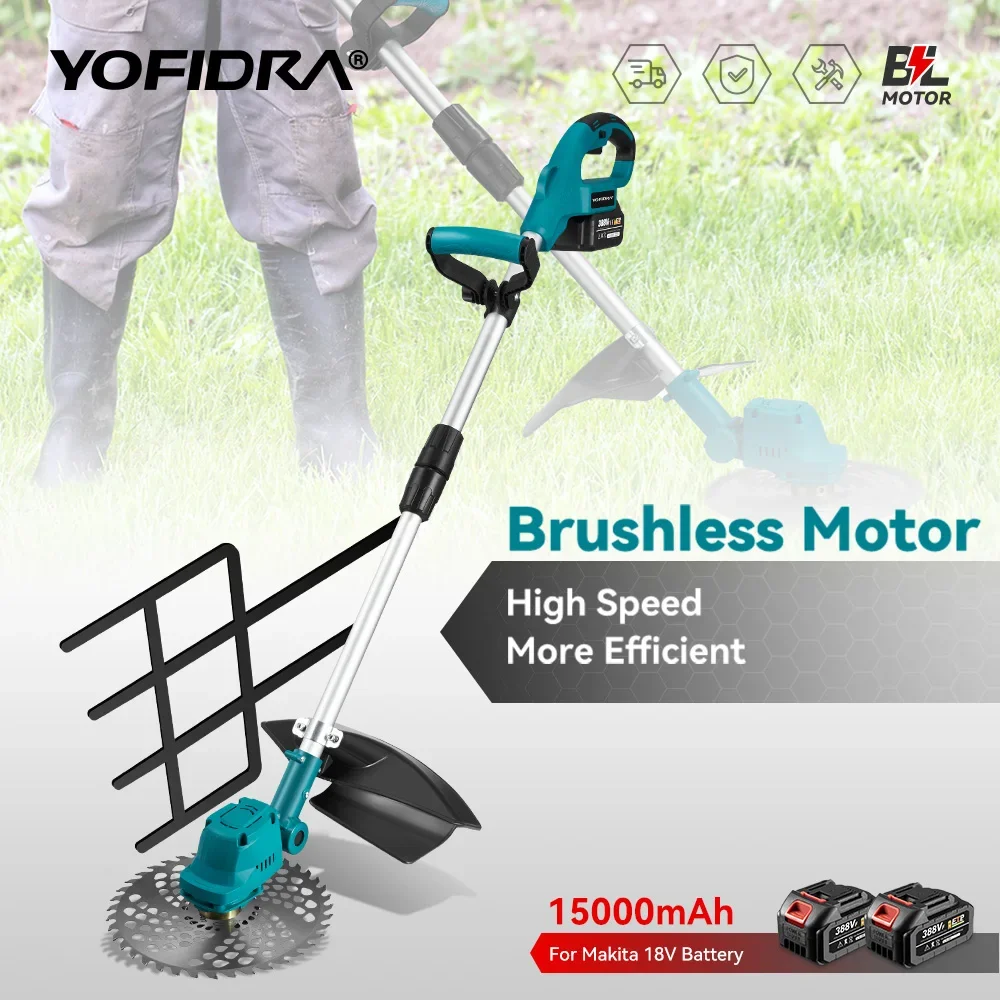 

9 Inch Brushless Electric Lawn Mower Length Adjustable Efficient Cordless Garden Grass Pruning Power Tool For Makita 18V Battery