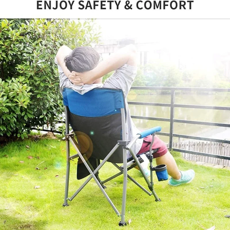 Outdoor Iarge Fishing Chair Aluminum Folding Camping Chair Portable Large Size High Back Chair With Arm Rest Cup Holder