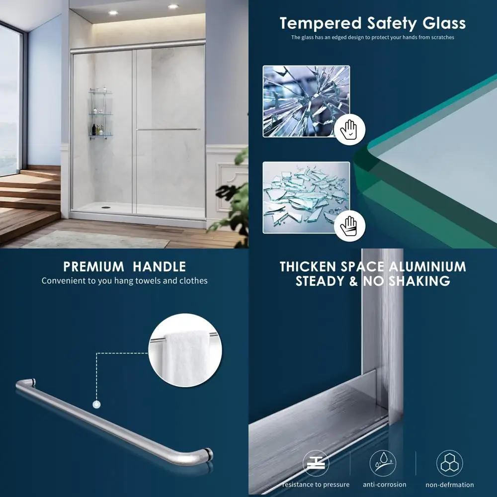 48x72 semi-frameless clear glass shower door with brushed nickel finish