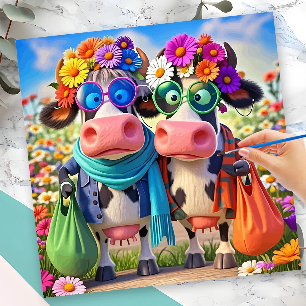Momoart DIY Oil Painting By Numbers Cow Animal No Frame Wall Art Painting By Number Cattle New Arrivals Flower Decor for Home