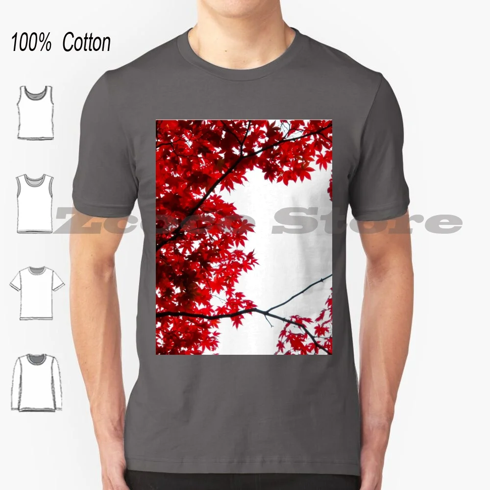 Koyo T-Shirt 100% Cotton Men Women Personalized Pattern Autumn Fall Leaves Red Sky Momiji Koyo