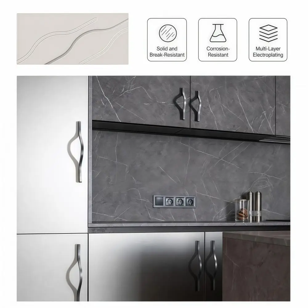 Aluminum Alloy Cabinet Pull Handle Multiple Sizes Sleek Wardrobe Door Pull Brushed Long-bar Curved Furniture Handle