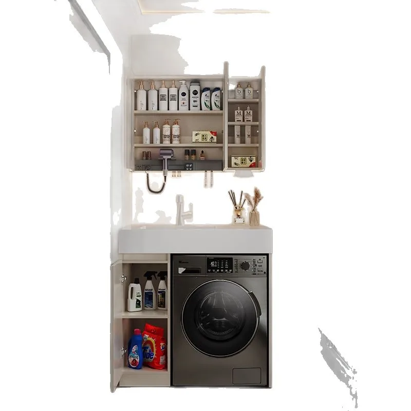 

Small apartment, rock slab, solid wood mirror cabinet, washing machine, integrated, combination