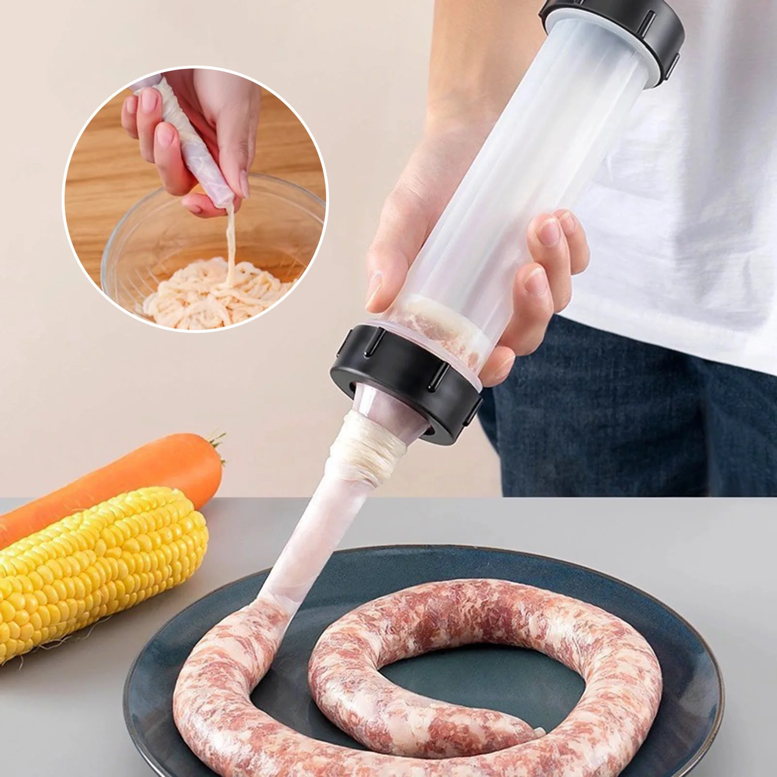 Sausage Stuffing Machine Set,Sausage Maker Kit,Sausage Syringe,Multifunctional Hot Dogs Making Tool,Manual Meat Injector Gadgets