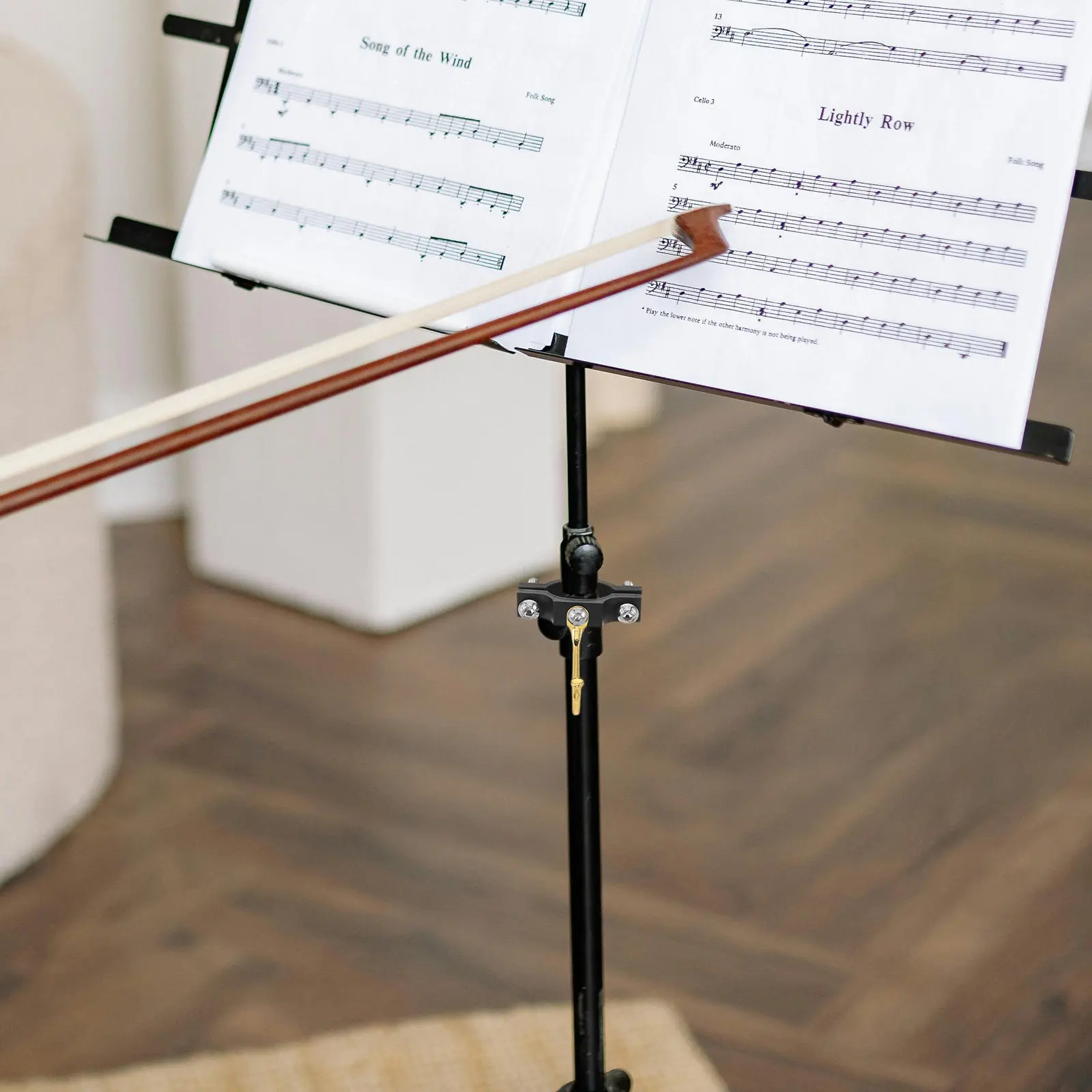 Heavy-Duty Brass Violin Bow Holder Adjustable Clamp-on Music Stand Hook for Cello Viola Universal Orchestra Practice Stage