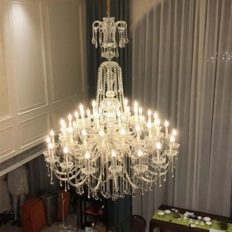 

New Design Large led High Ceiling Living Room Chandelier Lighting Crystal pendant fixture hotel stair Silver Chandeliers Lamp