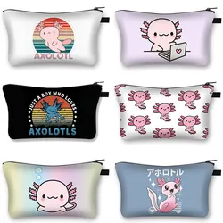 Cute Animal Sea Otters Axolotl / Ferret Pattern Cosmetic Bag Women Makeup Bags Zipper Cosmetic Cases Girl's Lipstick Holder Gift