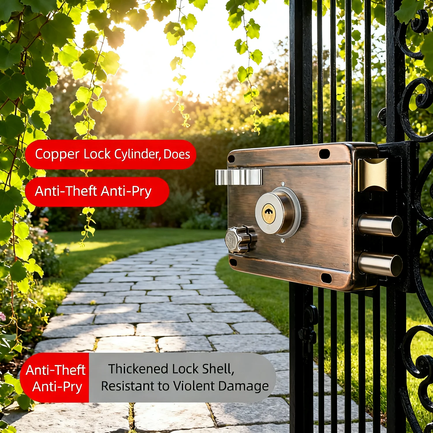 

Smooth Lock Antique Household Front Door House Padlocks Locking Accessories Universal Heavy-Duty Gear With Key