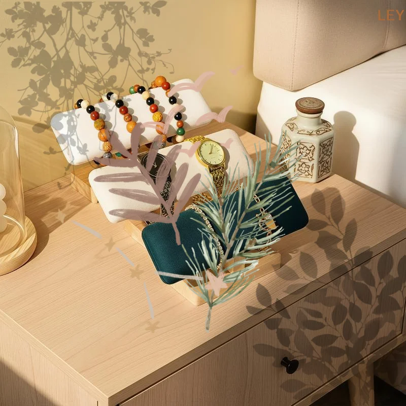 Wooden Base T Shaped PU Leather Velvet Bracelet Display Rack: 1pcs Bangle Watch Hairband Jewelry Storage Holder