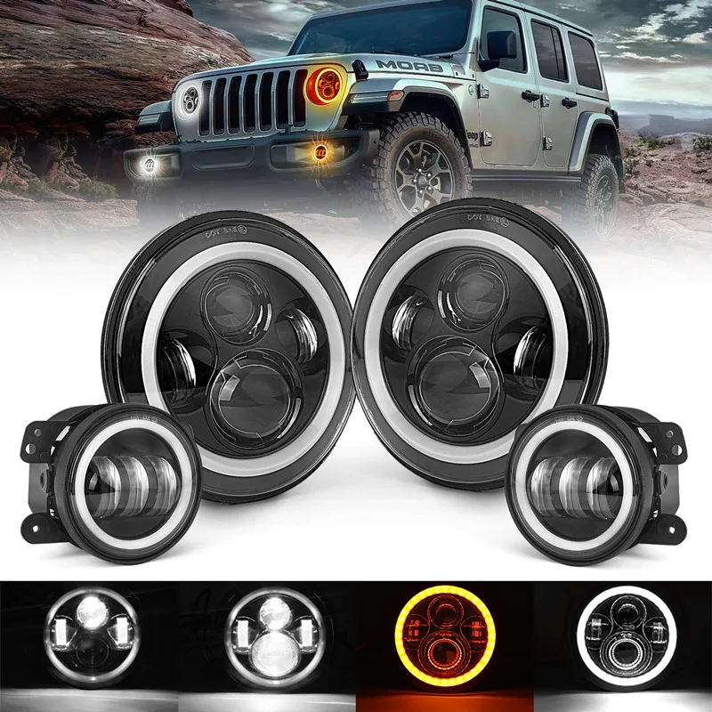 

Jeep Wrangler Headlights Fog Light Assembly Jeep JK07-17 Special Modified LED Lens Angel Eye Headlights