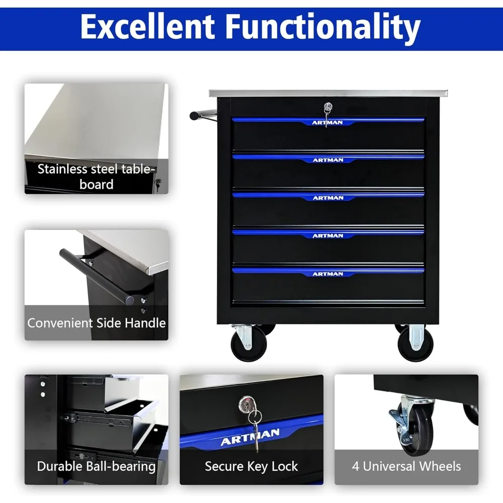 5 Drawers Tool Cart on Wheels,Lockable Multifunctional Rolling Tool Chest with Storage Box,Drawers Rolling Tools Trolley Case fo