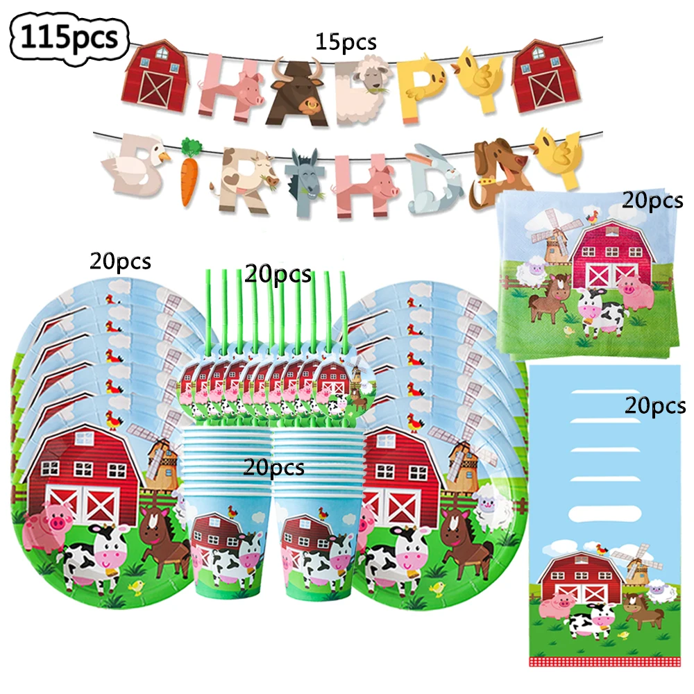 Farm Cow Animal Theme Children's Birthday Party Decoration Disposable Tableware Set Paper Cup Plate Children's and Girls' Party