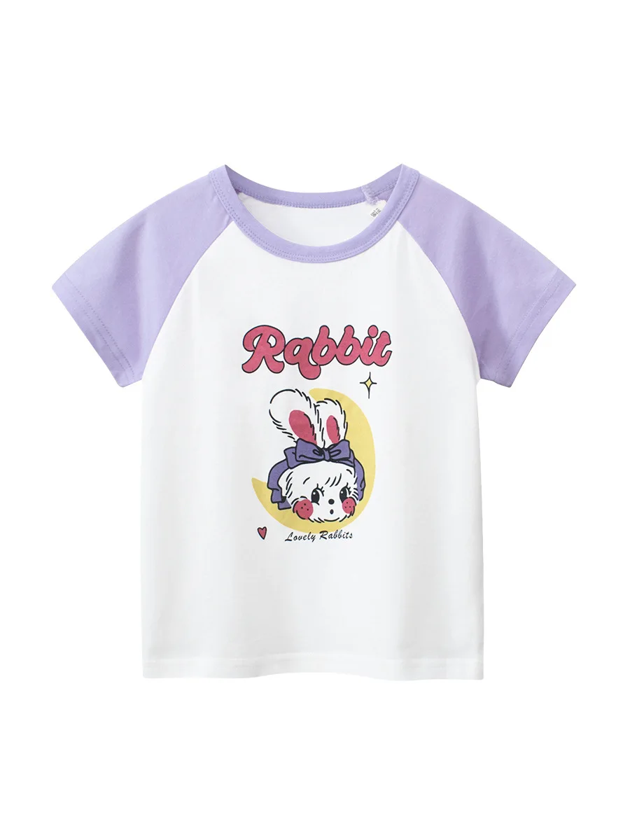 2024 Children T-Shirts Clothes for Girls 100% Cotton Bear Rabbit Flowers Cartoon Kids Girls Short Sleeve Casual Sport Top Tees