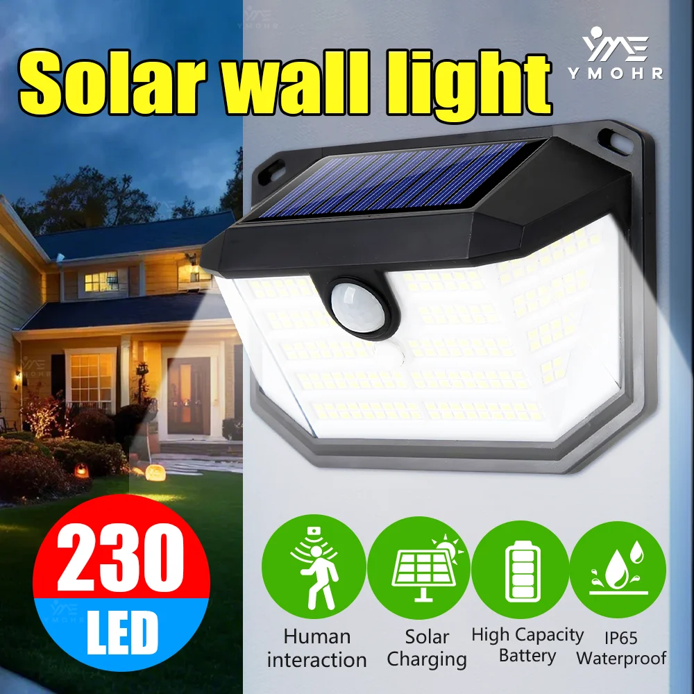 

Солнечный свет от сумерения до рассвета, уличный садовый настенный светильник с 4-режимным датчиком движения, солнечный свет IP65, водонепроницаемый для двери двора
