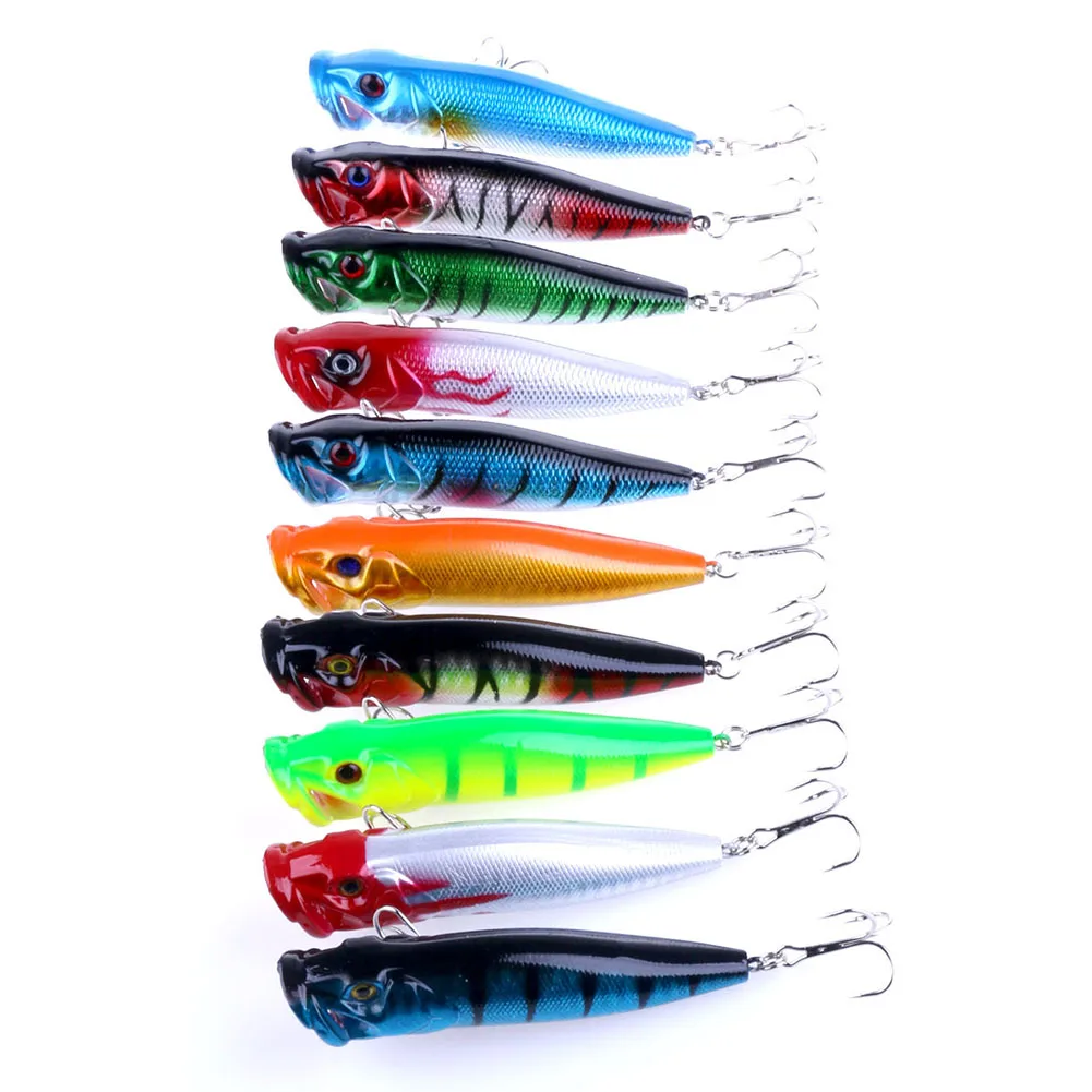 

10 Pcs Popper Fishing Lures Crankbaits Baits Tackle Bass Minnow Lure Kits