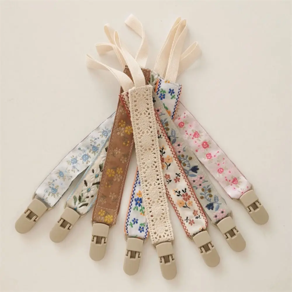 Ethnic Style Baby Cloth Pacifier Chain Floral Teether Straps Soother Holder Dummy Clips Adjustable Nipple Holder Clips Toddler