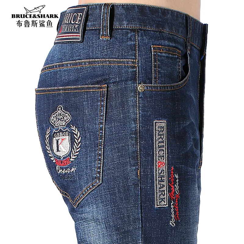 

Bruce&Shark New Summer Men Jeans Stretch Cotton Straight Style Casual Fashion Luxury pants Jeans men's pants big size 42 blue