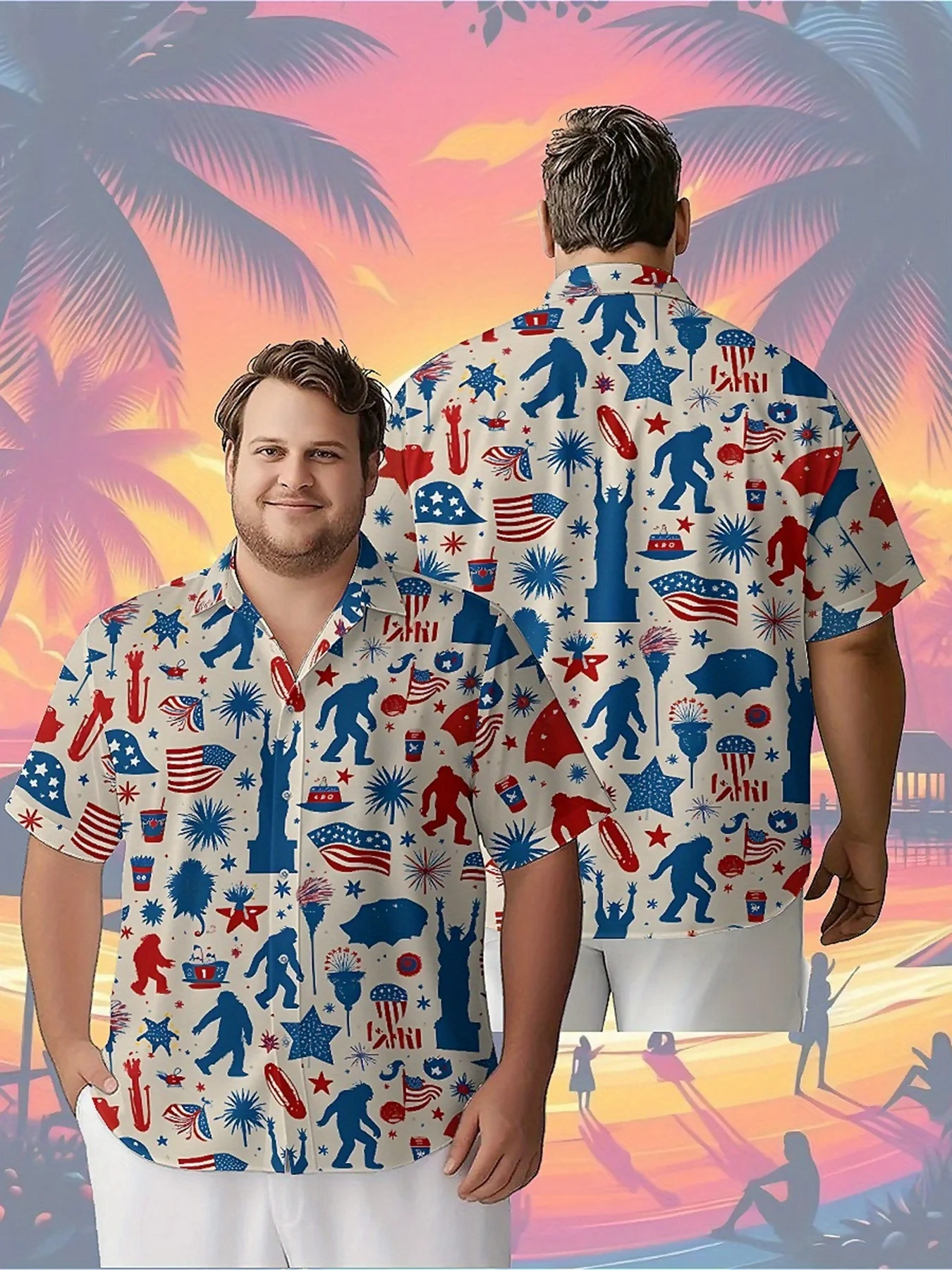 

Men's Plus Size Hawaiian Shirts Sasquatch American Patriotic Festival Theme pattern, Button Shirts, Unisex Clothes, Summer Tops