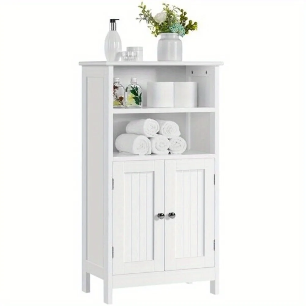 

5-Tier Bathroom Floor Cabinet Storage Organizer Shelves with Door Cupboard White