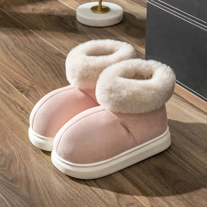 Pallene Warm Snow Boots For Women Outdoor Antiskid Cotton Shoes Soft Sole Short Plush Home Slides Casual Cozy Female Fur Slipper