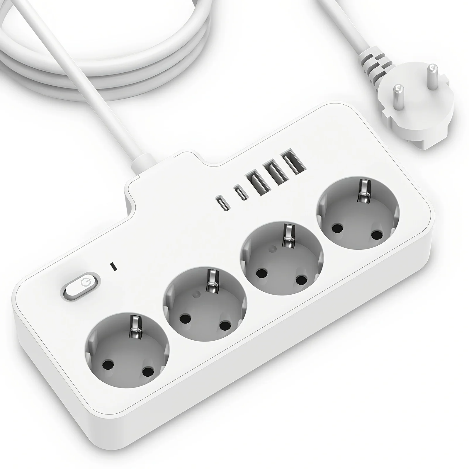 1 white Power Strip and Surge Protector, 4 AC Outlets, 3 USB Ports and 2 Type C Port,5FT Extension Cord, Maximize Outlet Spac