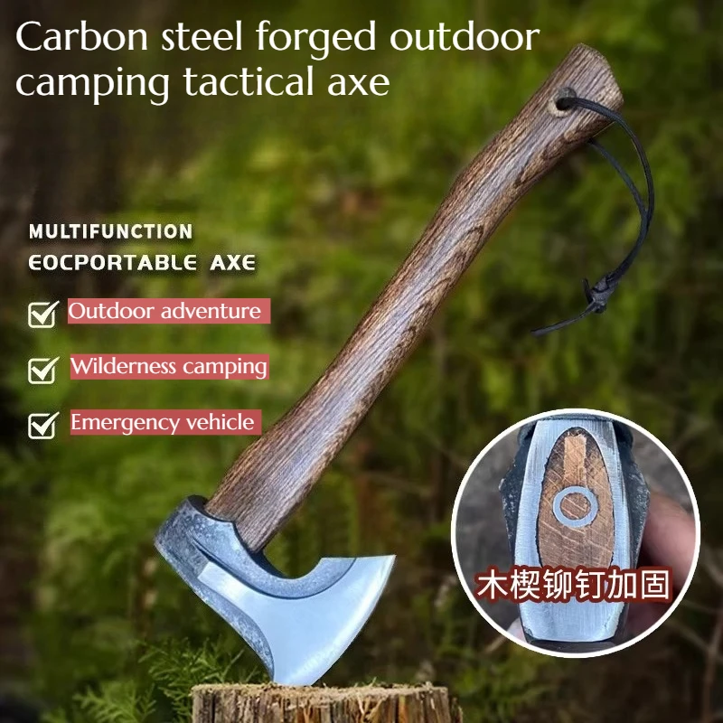 38CM Carbon Steel Forged Outdoor Camping Firewood Chopping Tactical Axe Household Chopping Tool Fire-fighting Hand Tool