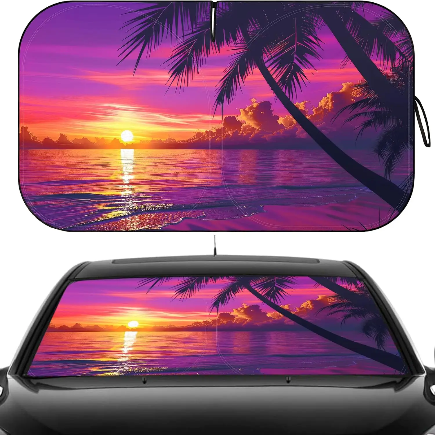 

Windshield Sun Shade Foldable 55x32 inch Keeps Interior Cool for Cars SUVs with Storage Bag