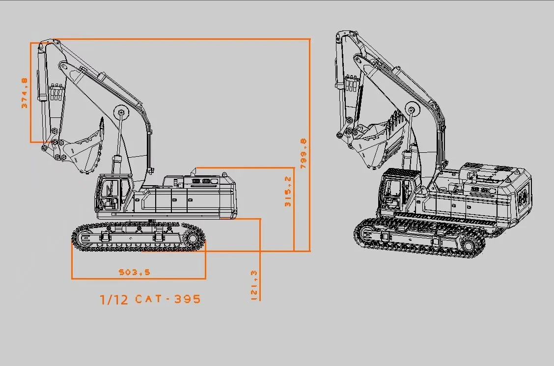 Excavadora hidráulica RC 395F de Metal 1/12, excavadora con Control remoto, bomba Dual RTR, máquina pesada, Radio ligera, válvula de 6 canales, camiones, modelo de coches