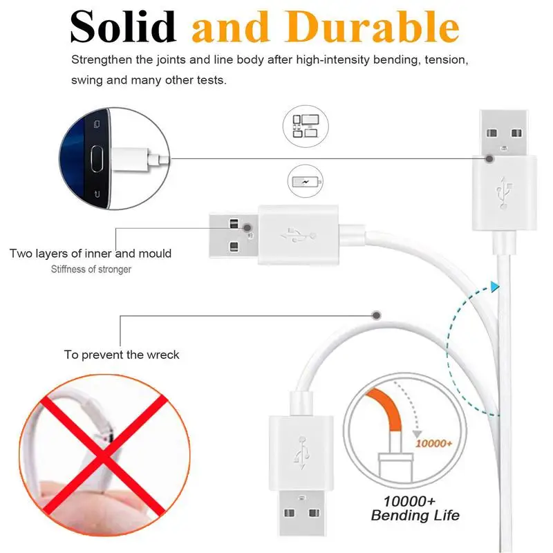 3A Fast Charging Data Cable USB A To USB B Cable USB 2.0 480Mbps Transfer Speed Data Cable For Android smartphones