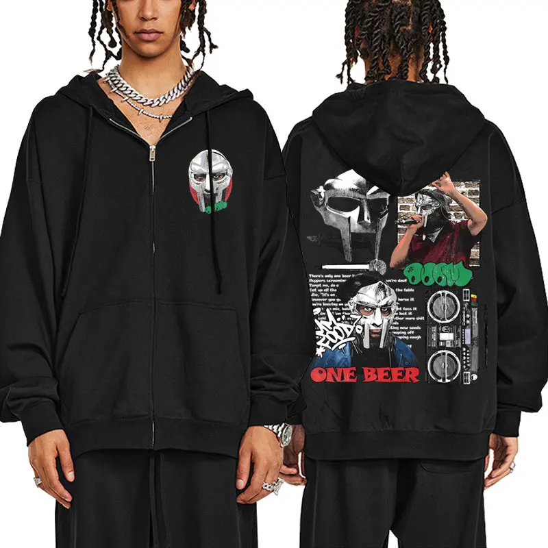 

Rapper Mf Doom MM FOOD One Beer Zipper Hoodie Men Women Hip Hop Fashion Pop Music Zip Up Jacket Male Vintage Zip Up Sweatshirt