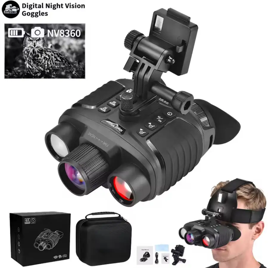 جديد وصول NV8360 4K للرؤية الليلية خوذة نظارات مناظير رقمية الأشعة تحت الحمراء ومصباح يدوي رئيس شنت للرؤية الليلية الصيد
