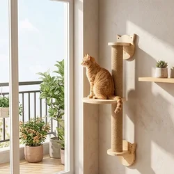 Rascador de pared para gatos con poste de sisal y plataforma