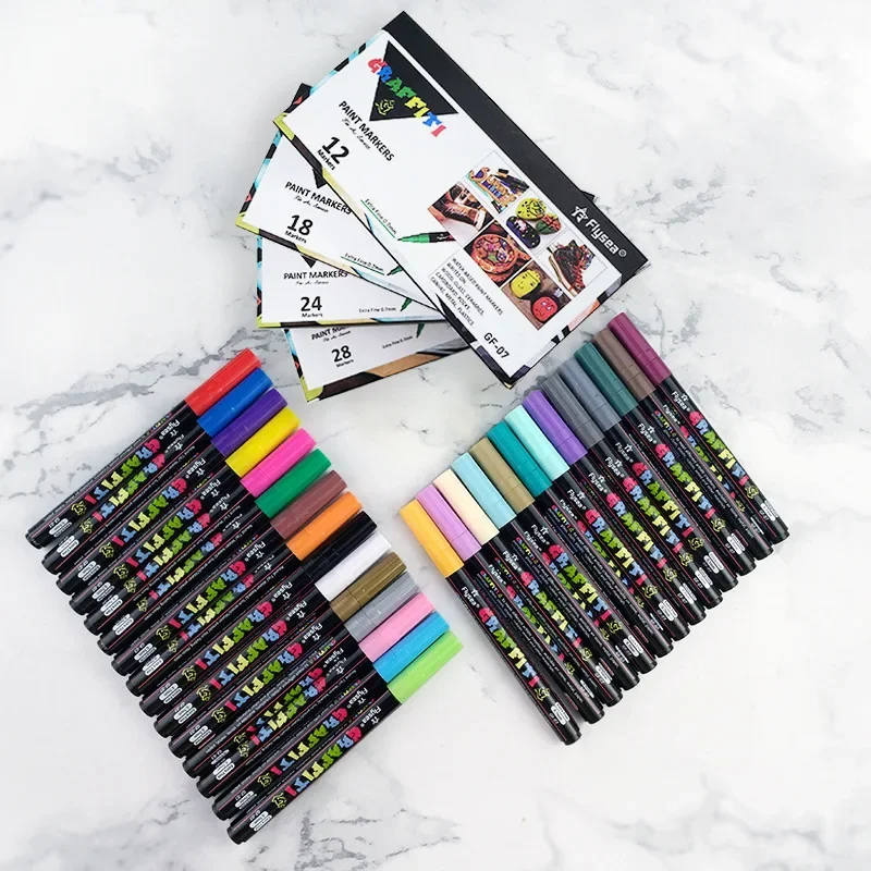 12/18/24/28 Color Acrylic Marker Pen Set Quick-drying Water-based Nail Painting Graffiti Art Hook Line