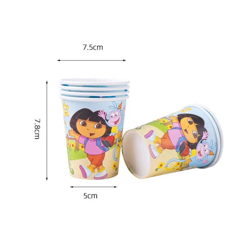 Dora Explorer Theme Decoration Kids Birthday Party Balloon Set Tableware Cup Knife Fork Background Baby Shower Supplie Gifts