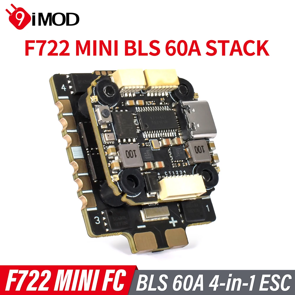 

9IMOD F722 Мини-полетный стек F722 FC 60A ESC 3-8S 20x20 мм с гироскопом для гоночного дрона RC FPV