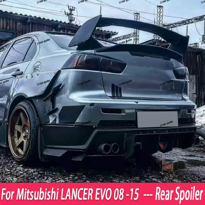 For Mitsubishi LANCER EVO Black Spoiler 2008 to 2015 ABS Material Primer Color Car Tail Wing Decoration Rear Trunk Spoilers Wing