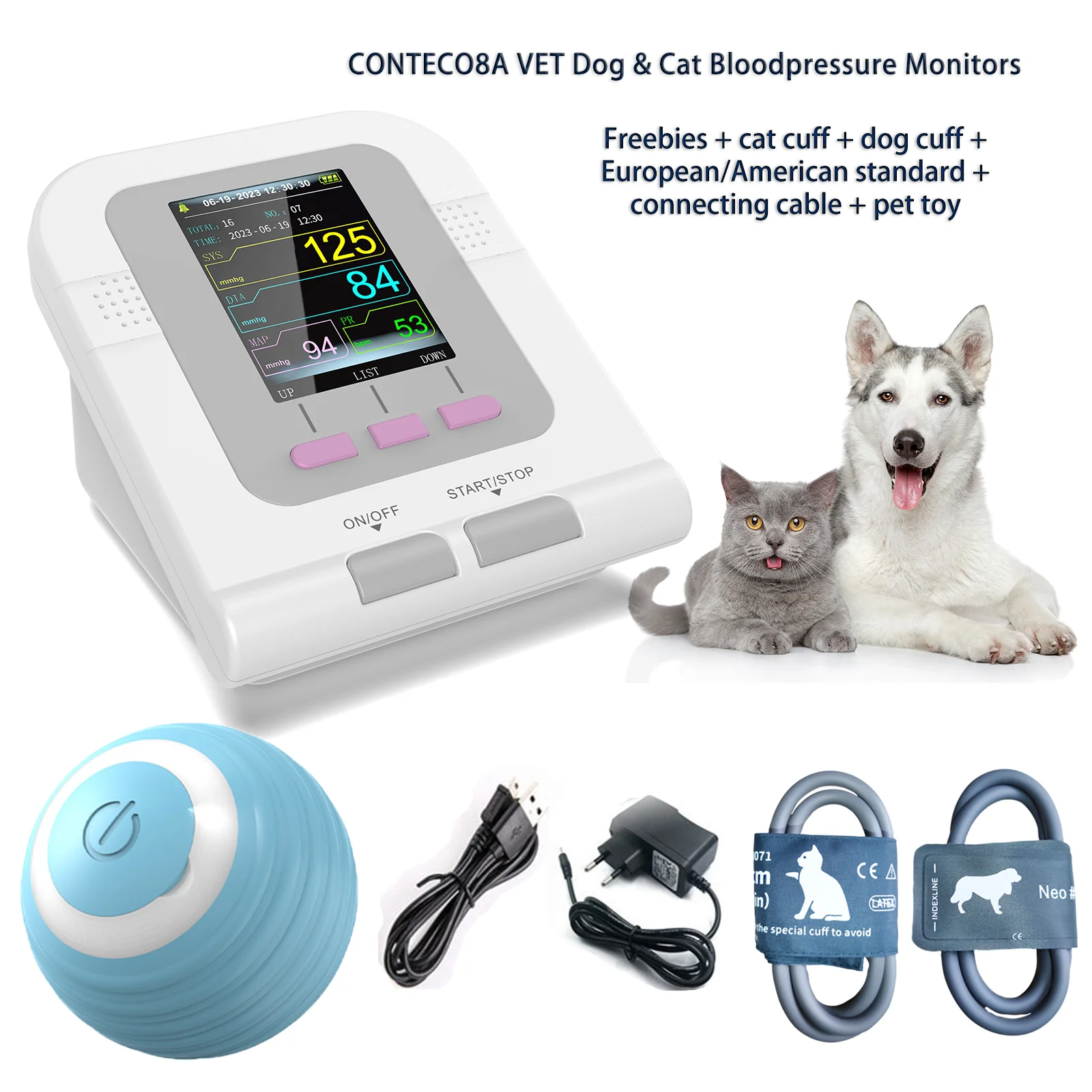 Contec Dog/Cat Veterinary Equipment 08A-VET Digital Blood Pressure Monitor NIBP Cuff, Monitor Veterinario, Interactive Toys Ball