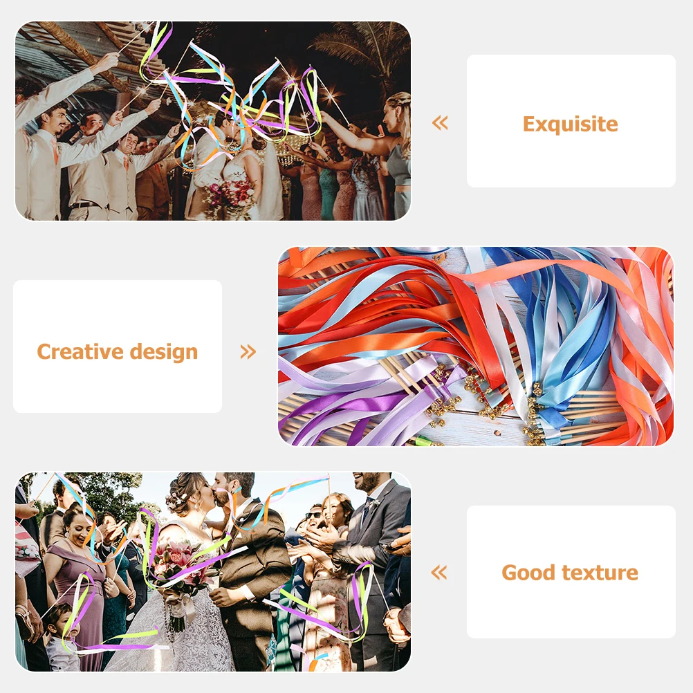 

Ribbon Sticks Streamers Fairy Wedding Layout Decorations Bright Color Smooth Wedding Ribbon Sticks Wood H