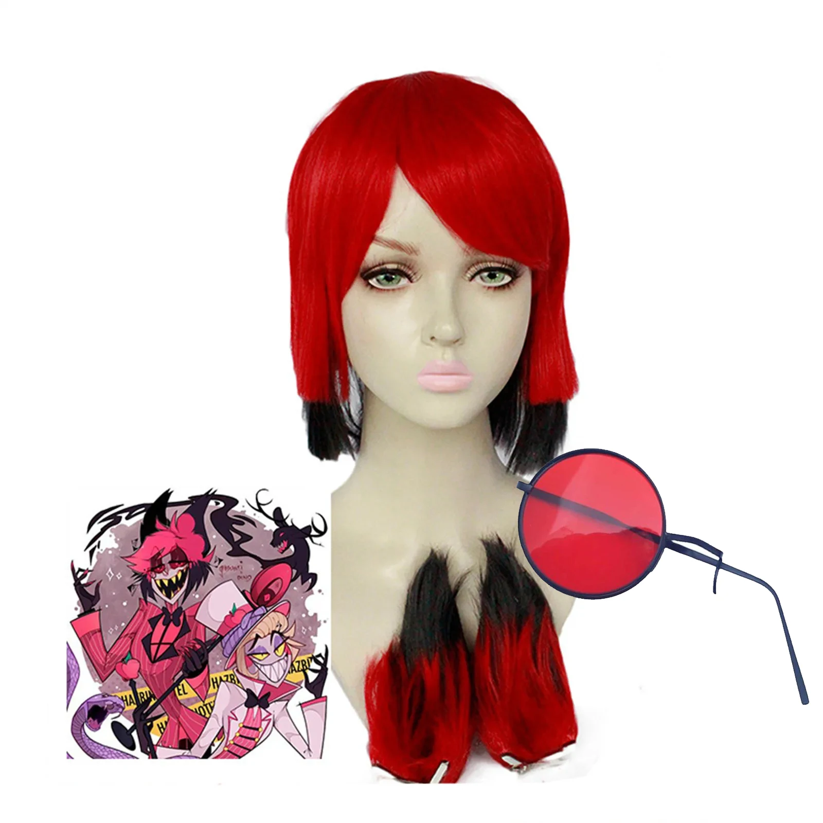 Alastor Wig Anime Cosplay Red Black Hair Alastor Men Cosplay Wig Props Cosplay Role Play Wigs