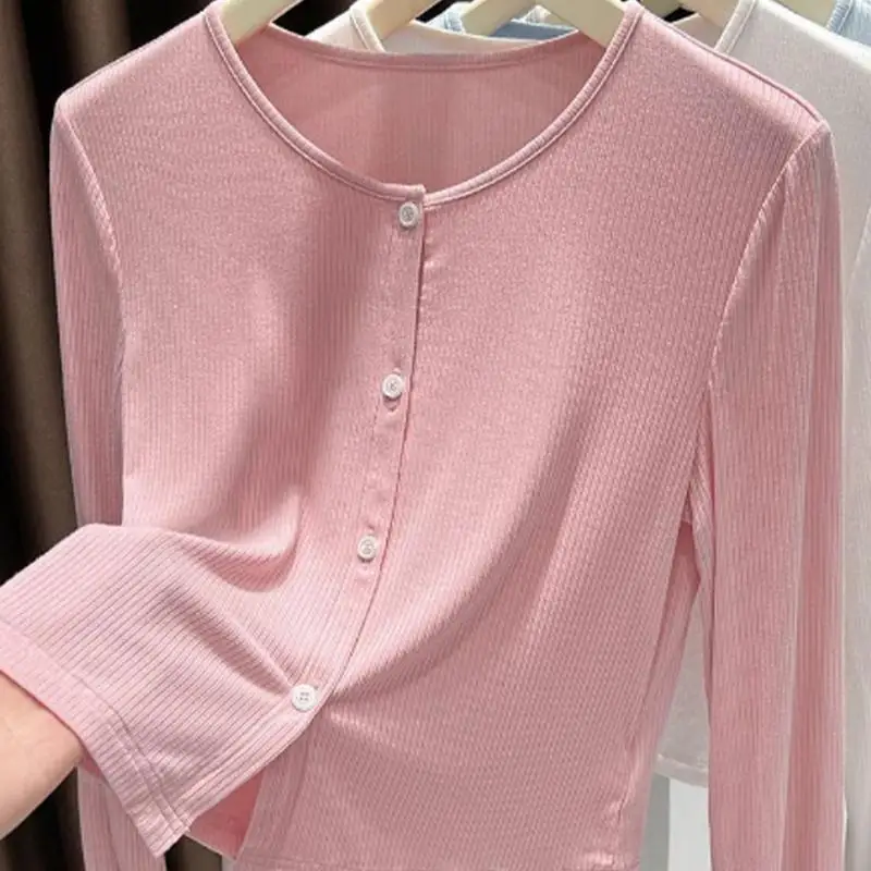 Women Gray Sun Protection Cardigan Summer Long Sleeve Round Neck Knitted Coat Perfect for Outdoor Parties