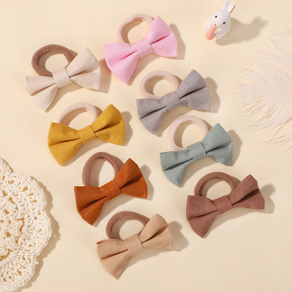 Zufällige Farbe, 20 Stück, einfarbig, Schleife, Haarbänder für Kinder, Mädchen, süße Haarspangen, elastisches Gummiband, Haarseil, Haar-Accessoires
