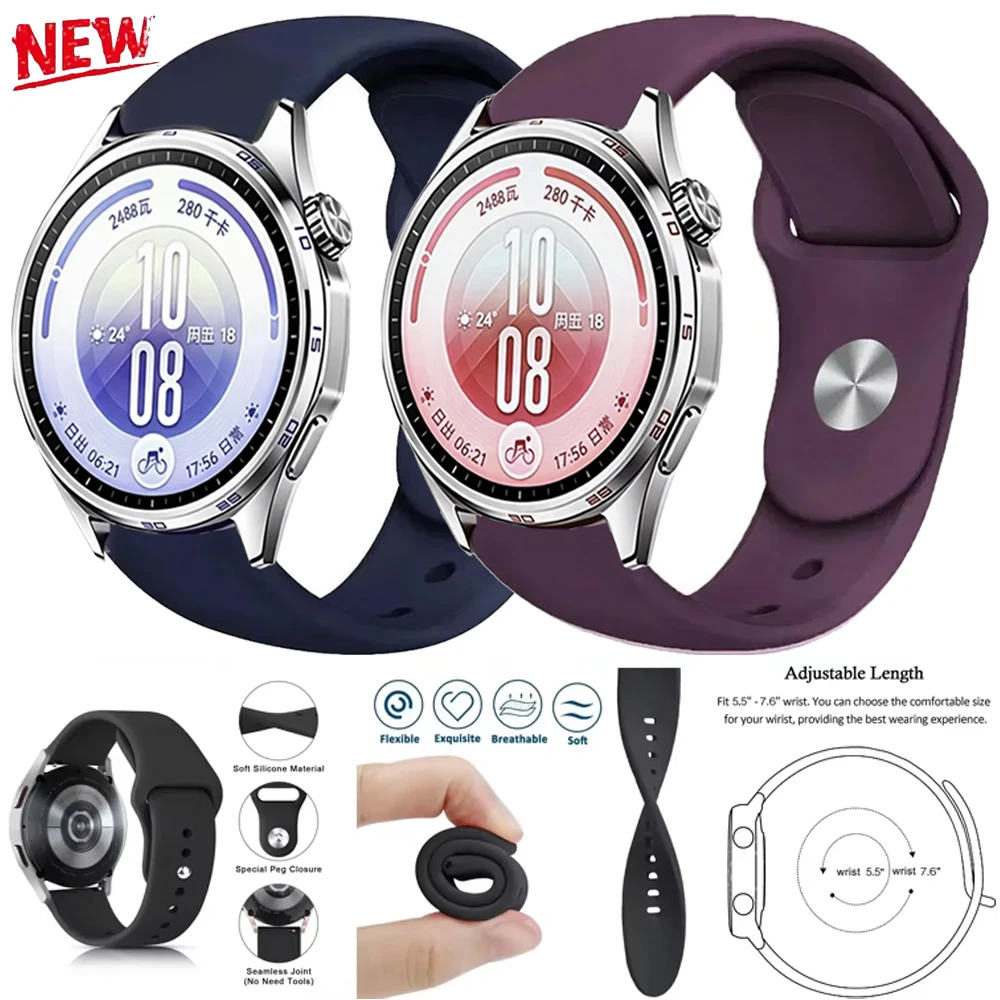 18/20/22mm Sports Silicone watchband for Huawei Watch 5 GT7-6-5 Pro 46/42/41mm Adjustable Watchband for Huawei Watch GT Runner 2